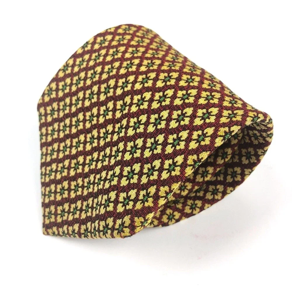 Made In Italy For Nordstrom Tie Men's 100% Silk Yellow Floral Geometric Necktie